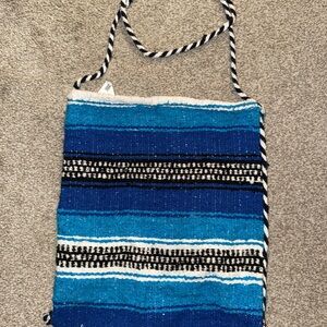 Blue and Black Crossbody Bag with Woven Stripes